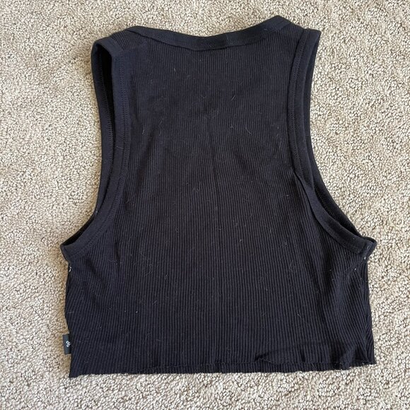 Aritzia TNA Black Tank Top Cotton Ribbed Round Neck Cropped Raw Edge Size 2XS - Picture 4 of 4